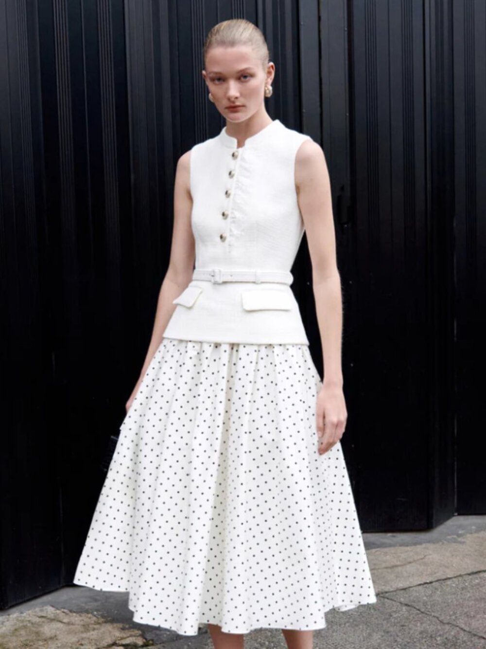 Self-Portrait Cream Bouclé Polka Dot Midi Dress UK 8 US 4 NWOT - Picture 6 of 10